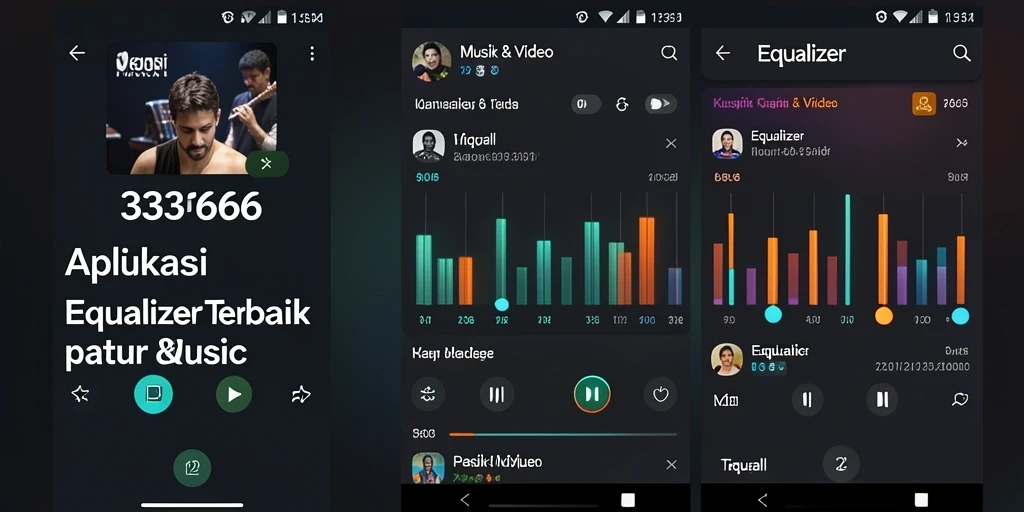 Antarmuka aplikasi 333666 yang menarik dengan fitur Equalizer.