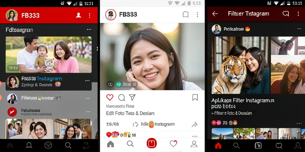Tampilan antarmuka FB333 dengan pilihan filter Instagram yang menarik.