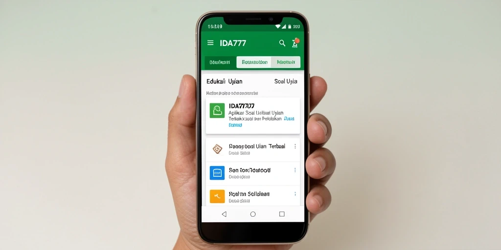 Antarmuka pengguna aplikasi Soal Ujian IDA777 yang menarik dan informatif.