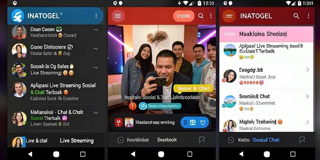 Antarmuka pengguna INATOGEL menampilkan fitur Live Streaming yang interaktif.