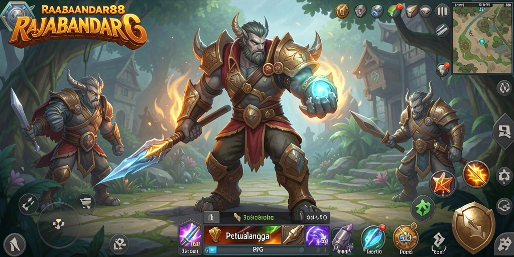 Antarmuka menarik dalam RAJABANDAR88 menampilkan berbagai karakter RPG.