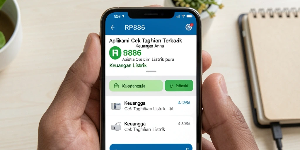 Tampilan antarmuka aplikasi RP886 untuk cek tagihan listrik.