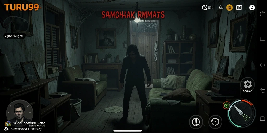 Tampilan antarmuka gameplay menakutkan dari TURU99 dengan detail yang mendalam.